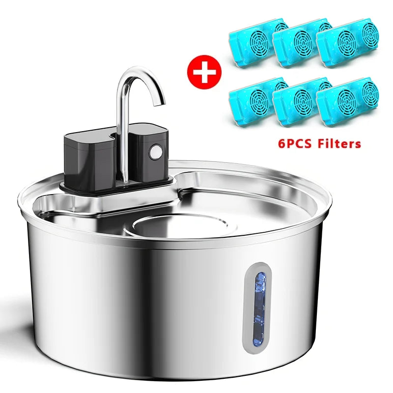 3.2L Wireless Stainless Steel Cat Water Fountain with 4000Mah Battery & Sensor Automatic Filtration Pet Water Drinker Dispenser