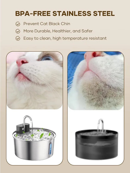 3.2L Wireless Stainless Steel Cat Water Fountain with 4000Mah Battery & Sensor Automatic Filtration Pet Water Drinker Dispenser